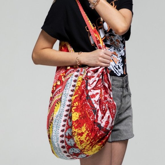 Boho Chic Beach Yoga Hobo Shoulder Bag - 100% Cotton - Bohemian Ethnic Inspired - Picture 4 of 8